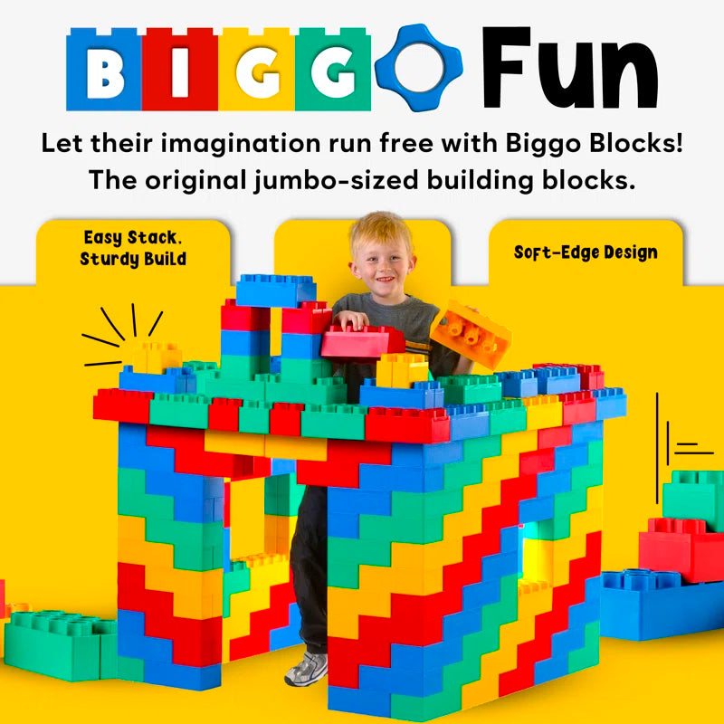 BiggoBlocks Jumbo Blocks with Wheels, for Kids Ages 4-8