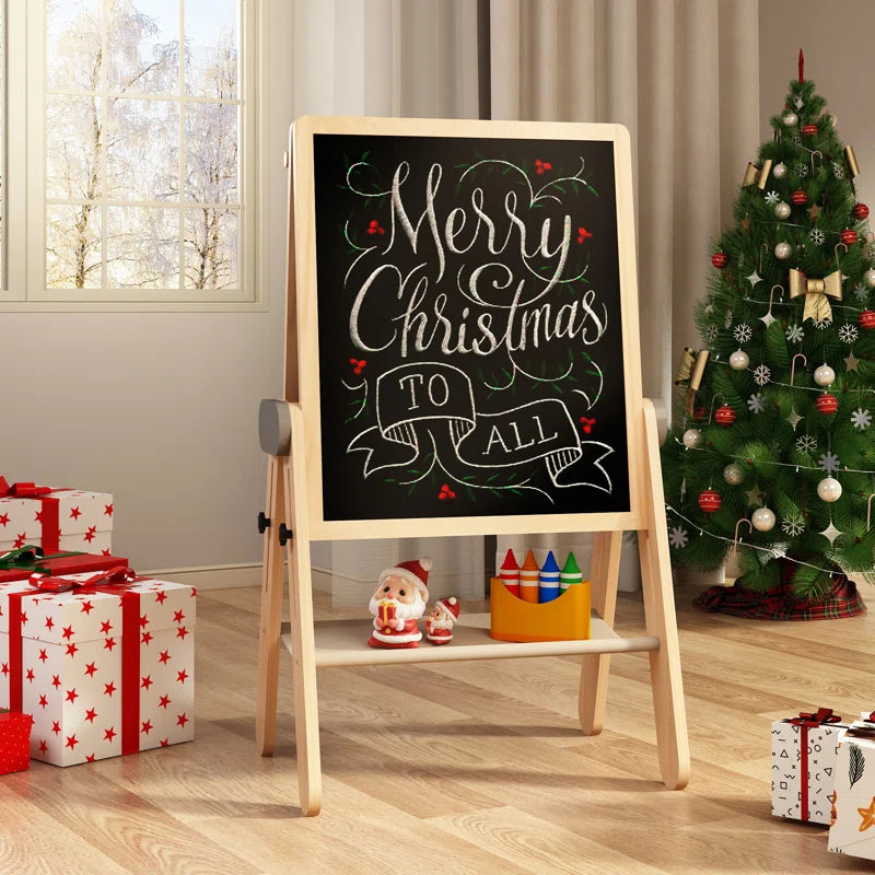 3-In-1 Foldable Wooden Kids Easel with Paper Roll Holder, Double Sided, Height Adjustable